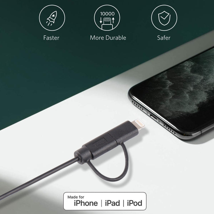 1m MFI 2-in-1 8-Pin- + Micro-USB-2.0-Stecker-auf-USB-Datenkabel zum Synchronisieren und Laden