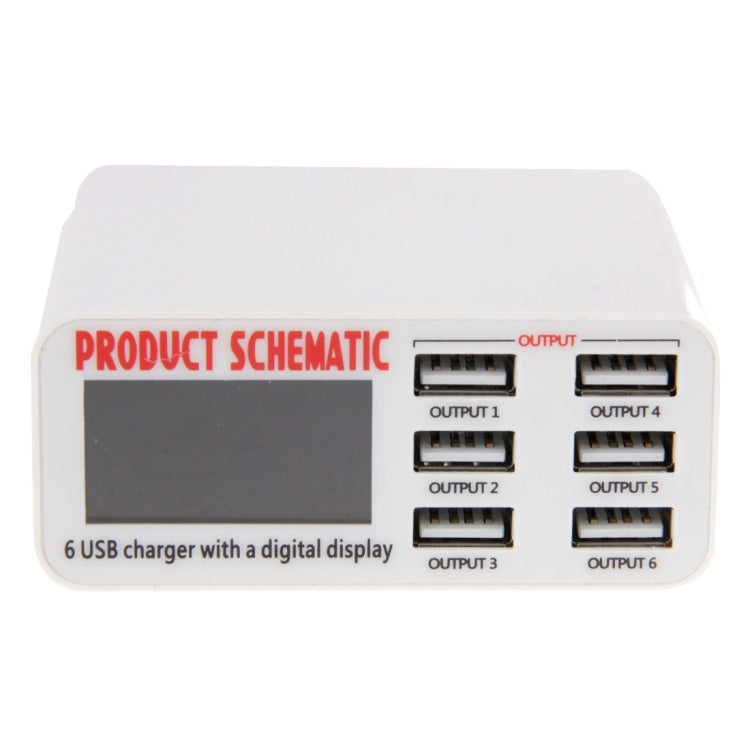 WLX-899 30W USB-Ladegerät 5V 6A Ausgang 3,5A Max Hochgeschwindigkeits 6-Port USB-Ladegerät mit Digitalanzeige & 1,5m Kabel, WLX-899