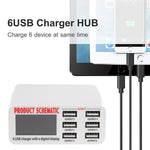 WLX-899 30W USB-Ladegerät 5V 6A Ausgang 3,5A Max Hochgeschwindigkeits 6-Port USB-Ladegerät mit Digitalanzeige & 1,5m Kabel, WLX-899