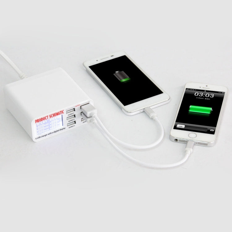 WLX-899 30W USB-Ladegerät 5V 6A Ausgang 3,5A Max Hochgeschwindigkeits 6-Port USB-Ladegerät mit Digitalanzeige & 1,5m Kabel, WLX-899