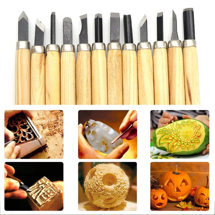 12 Teile / Set Sortiertes Holzschnitzwerkzeug-Set mit Edelstahlklinge und Holzgriff, 12 Teile / Set Holzschnitzwerkzeug