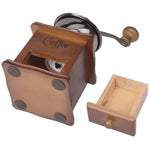 Manuelle Kaffeemühle mit Holzständer und Schale, antike Handkaffeemühle aus Holz