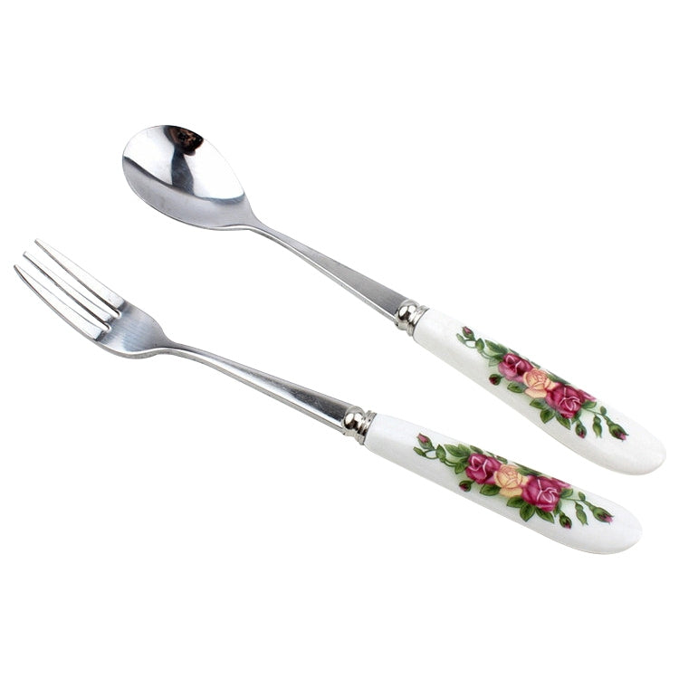 Edelstahl-Löffel- und Gabel-Set mit Keramikgriff