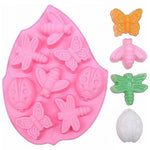 8-in-1 Insekt Schmetterling Libelle Käfer geformte Silikon-Kuchenform, 8 In 1 (Pink)
