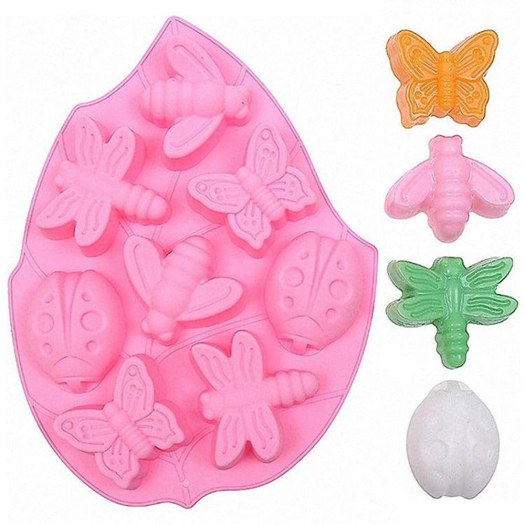 8-in-1 Insekt Schmetterling Libelle Käfer geformte Silikon-Kuchenform, 8 In 1 (Pink)