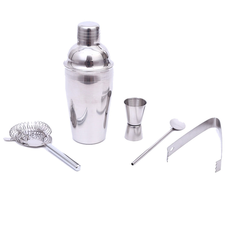 5-in-1-Edelstahl-Shaker-Set Klassik, Fassungsvermögen: 550ml (Shaker + Jigger + Barsieb + Eiswürfelzange + Rührstab), 5-in-1-Shaker-Set