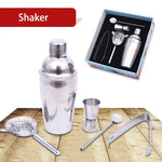 5-in-1-Edelstahl-Shaker-Set Klassik, Fassungsvermögen: 550ml (Shaker + Jigger + Barsieb + Eiswürfelzange + Rührstab), 5-in-1-Shaker-Set