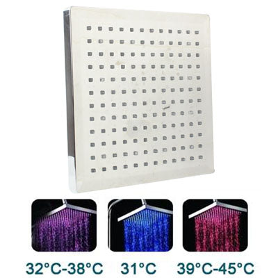 Quadratischer Temperatursensor 3-Farben (Blau / Pink / Rot) LED Duschkopf, SDH-B1