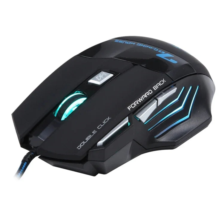 7 Tasten mit Scrollrad, 5000 DPI, LED-Beleuchtung, kabelgebundene optische Gaming-Maus für Computer, PC und Laptop, X7 7 Tasten (Schwarz)