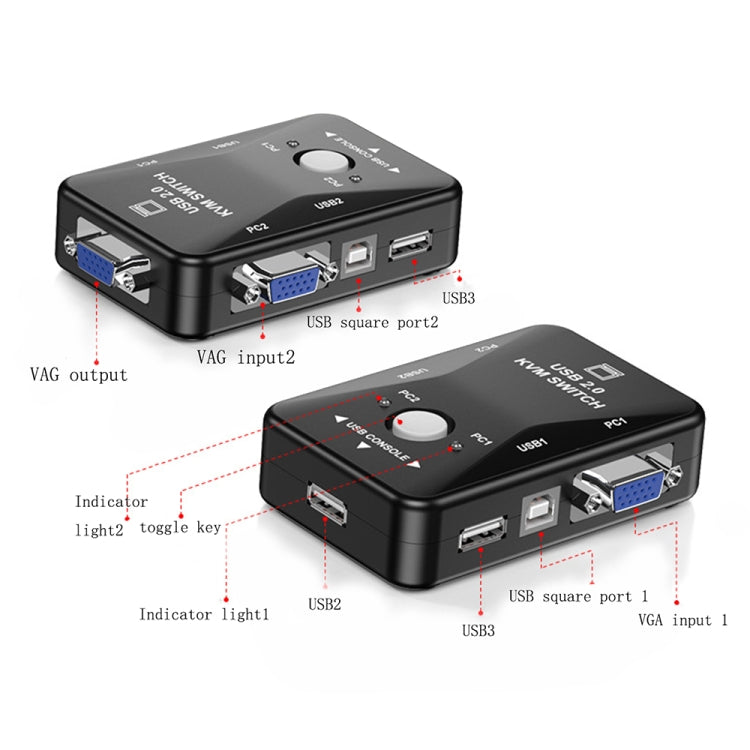 KVM-21UA 2 Ports USB KVM Umschaltbox mit Steuerknopf für PC Tastatur Maus Monitor, 2 Ports (mit USB)