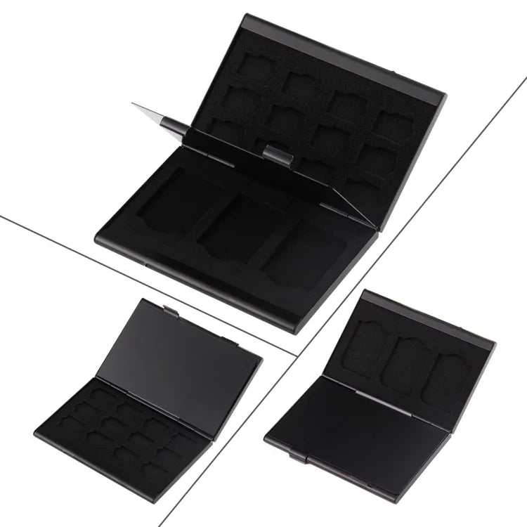 15-in-1-Schutzhülle aus Aluminiumlegierung für 3 SD- und 12 TF-Karten, Schwarz