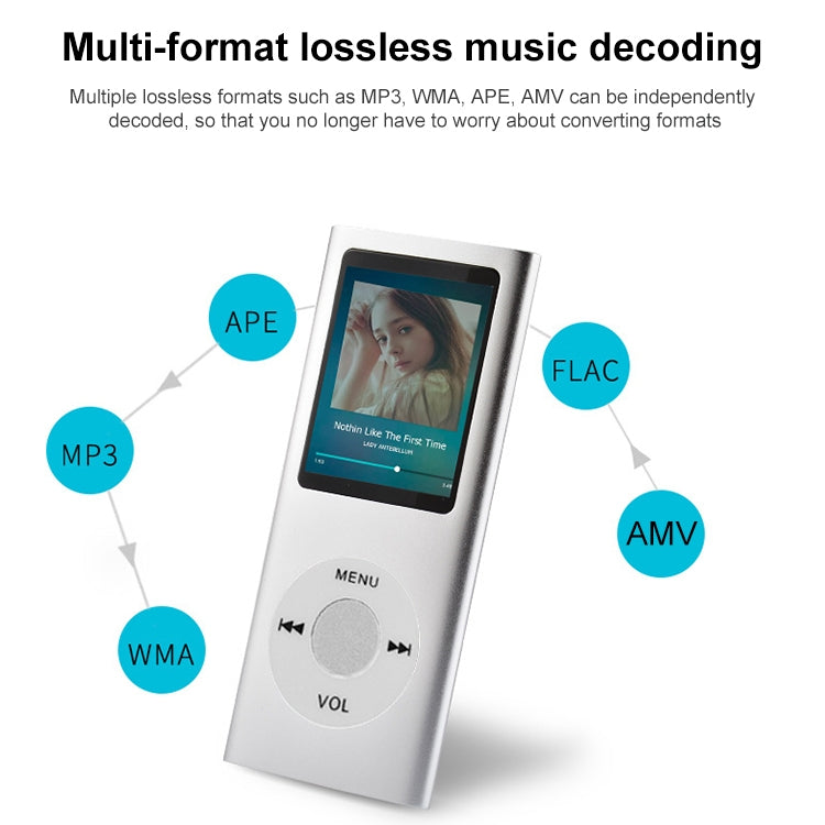 1,8 Zoll TFT-Bildschirm Metall MP4-Player mit TF-Kartensteckplatz, unterstützt Aufnahmegerät, UKW-Radio, E-Book und Kalender, MP4-Player