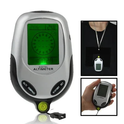 6 in 1 (Höhenmesser, Barometer, Kompass, Thermometer, Uhrzeit & Kalender) Multifunktions-Digitalkompass, 6 in 1