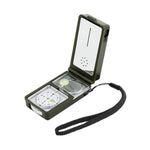 10 in 1 (Thermometer, Hygrometer, LED-Licht, Reflektor, Wasserwaage, Kompass, Pfeife, Feuerstein, Lupe, Lineal) Multifunktions-Kompass, 10 in 1