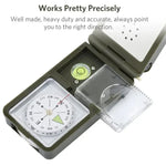 10 in 1 (Thermometer, Hygrometer, LED-Licht, Reflektor, Wasserwaage, Kompass, Pfeife, Feuerstein, Lupe, Lineal) Multifunktions-Kompass, 10 in 1