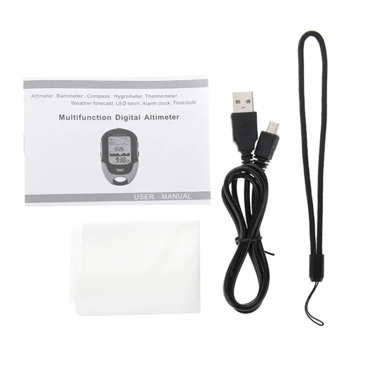 SUNROAD Multifunktions-LCD-Digitalhöhenmesser mit Kompass & Barometer & Thermometer & Hygrometer & Wettervorhersage & LED-Taschenlampe und Uhr, Multifunktion