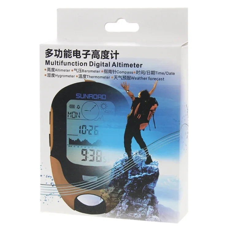 SUNROAD Multifunktions-LCD-Digitalhöhenmesser mit Kompass & Barometer & Thermometer & Hygrometer & Wettervorhersage & LED-Taschenlampe und Uhr, Multifunktion