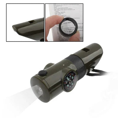 7 in 1 (Überlebenspfeife / Kompass / Thermometer / LED-Licht / Lupe / Retroreflektor / Schnur), 7 in 1 Überlebenspfeife