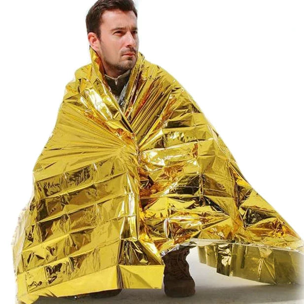 Kompakte, leichte, aluminisierte, winddichte, wasserdichte Notfalldecke, Ganzkörperwickel, Überlebensfolie für Outdoor 140 x 210 cm, 140x210cm