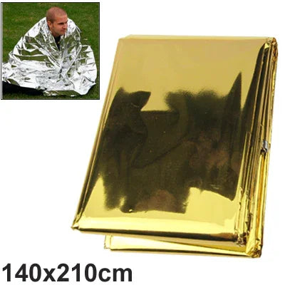 Kompakte, leichte, aluminisierte, winddichte, wasserdichte Notfalldecke, Ganzkörperwickel, Überlebensfolie für Outdoor 140 x 210 cm, 140x210cm