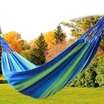 Gestreifte Einzel-Hängematte aus Leinen für Camping im Freien, Größe: 185 cm x 80 cm, 185 cm x 80 cm (Rot), 260 cm x 100 cm (Blau)
