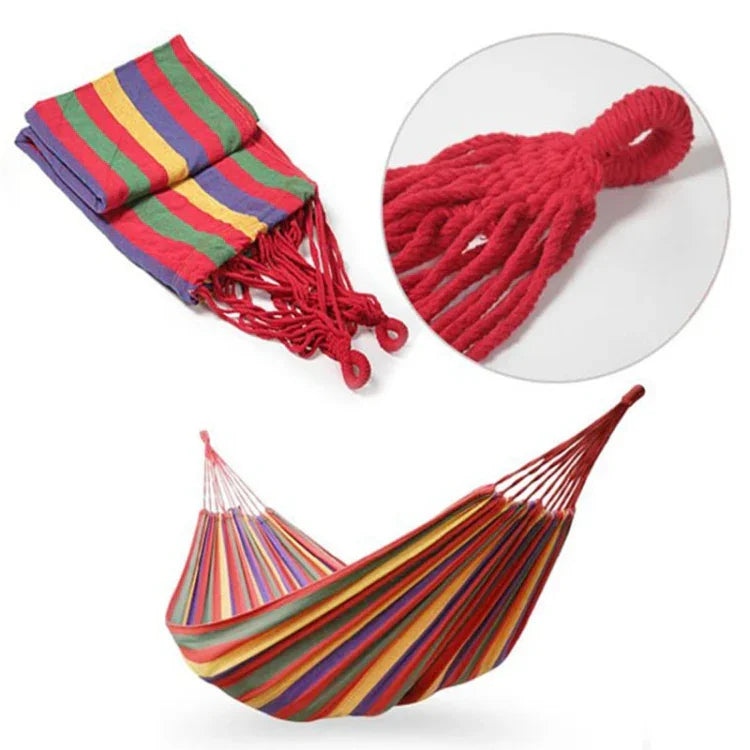 Gestreifte Einzel-Hängematte aus Leinen für Camping im Freien, Größe: 185 cm x 80 cm, 185 cm x 80 cm (Rot), 260 cm x 100 cm (Blau)