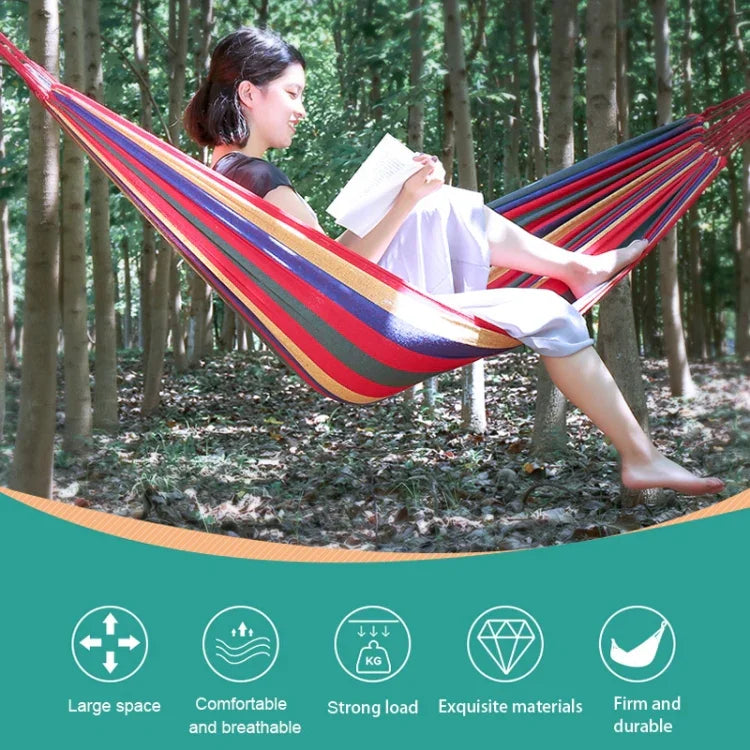 Gestreifte Einzel-Hängematte aus Leinen für Camping im Freien, Größe: 185 cm x 80 cm, 185 cm x 80 cm (Rot), 260 cm x 100 cm (Blau)