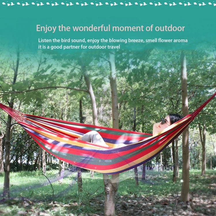 Gestreifte Einzel-Hängematte aus Leinen für Camping im Freien, Größe: 185 cm x 80 cm, 185 cm x 80 cm (Rot), 260 cm x 100 cm (Blau)