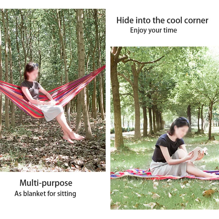 Gestreifte Einzel-Hängematte aus Leinen für Camping im Freien, Größe: 185 cm x 80 cm, 185 cm x 80 cm (Rot), 260 cm x 100 cm (Blau)