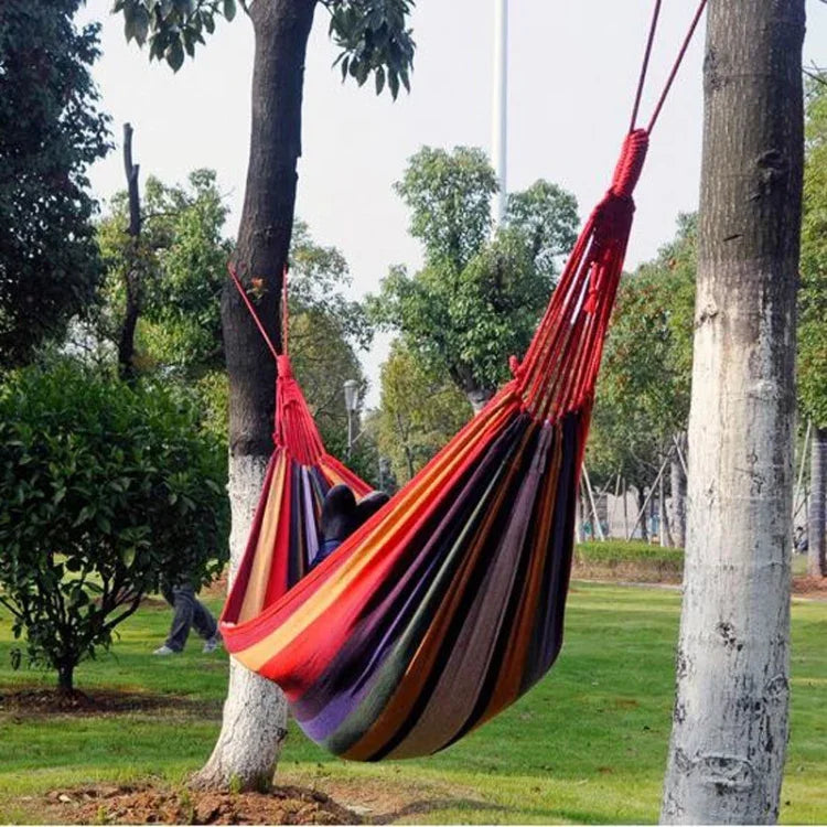 Rote gestreifte Einzel-Verbreiterung Camping Outdoor Leinwand Hängematte, Größe: 190cm x 100cm, 190cm x 100cm (Rot)