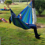 Blau gestreifte Camping-Hängematte aus Segeltuch, Einzelgröße 190 cm x 100 cm, 190 cm x 100 cm (Blau)