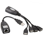 USB 2.0 CAT5 / CAT5E / CAT6 RJ45 zu 4 USB Ethernet Extender LAN Verlängerungskabel Repeater Adapter, 4 Ports USB