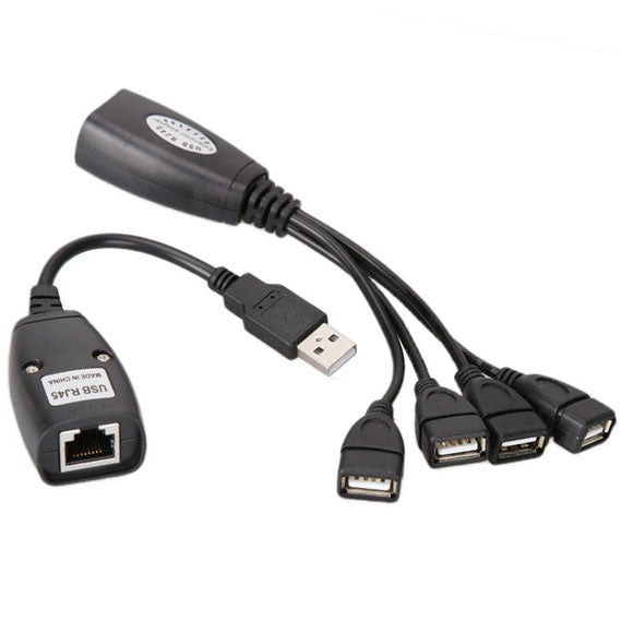 USB 2.0 CAT5 / CAT5E / CAT6 RJ45 zu 4 USB Ethernet Extender LAN Verlängerungskabel Repeater Adapter, 4 Ports USB