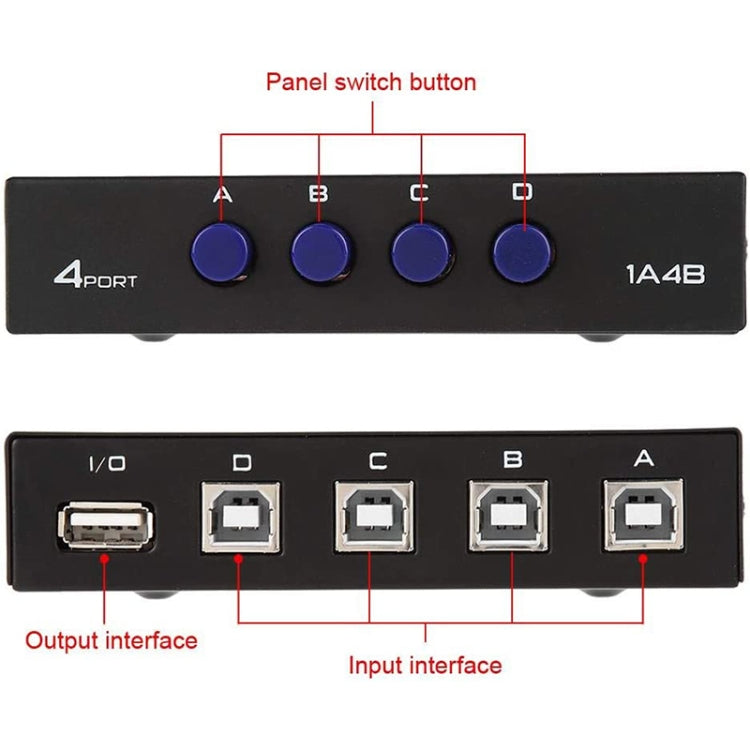 FENGJIE FJ-IA4B-C 4-Port Hochgeschwindigkeits USB 2.0 Tastendruck-Umschalter Share Switch Box für PC Computer Scanner Drucker, FENGJIE FJ-IA4B-C