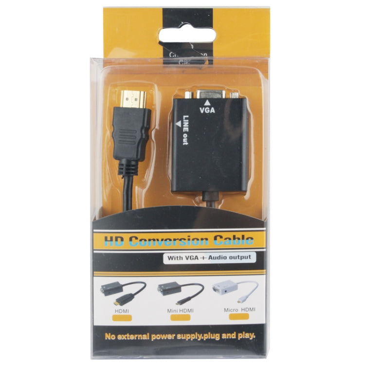 26cm HDMI zu VGA + Audio-Ausgang Video-Umwandlungskabel mit 3,5mm Audiokabel, unterstützt Full HD 1080P, Länge: 26cm