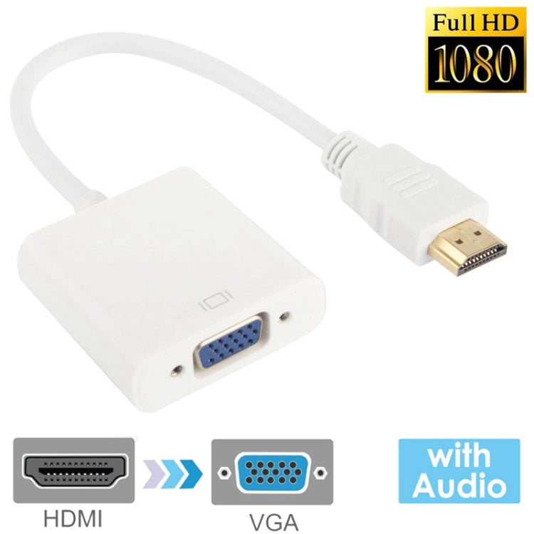 24cm Full HD 1080P HDMI zu VGA + Audio-Ausgangskabel für Computer / DVD / Digital-Set-Top-Box / Laptop / Handy / Mediaplayer, Länge: 24cm, Länge: 24cm (Weiß)