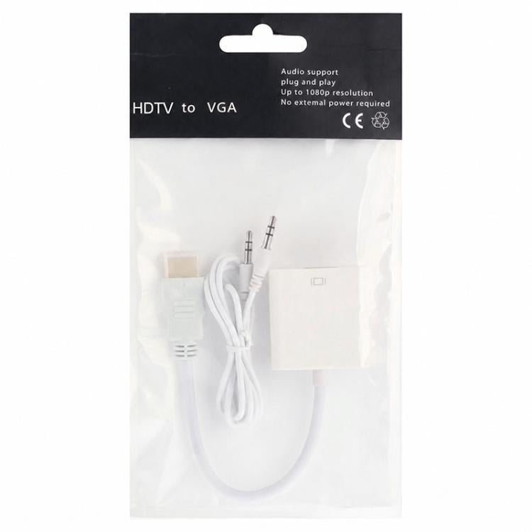 24cm Full HD 1080P HDMI zu VGA + Audio-Ausgangskabel für Computer / DVD / Digital-Set-Top-Box / Laptop / Handy / Mediaplayer, Länge: 24cm, Länge: 24cm (Weiß)