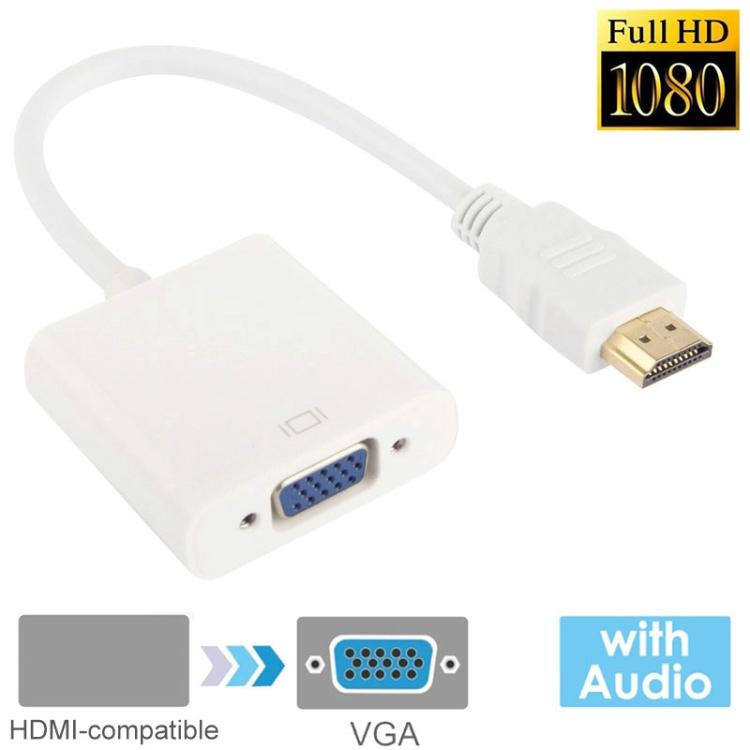 24cm Full HD 1080P HDMI zu VGA + Audio-Ausgangskabel für Computer / DVD / Digital-Set-Top-Box / Laptop / Handy / Mediaplayer, Länge: 24cm, Länge: 24cm (Weiß)
