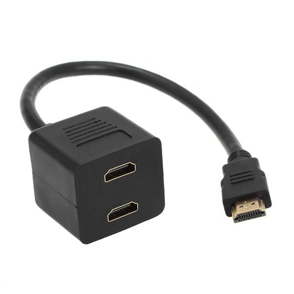 30cm HDMI Splitter Adapter Y-Verteiler Stecker mit 2 Kupplungen (vergoldet), 1 auf 2 (vergoldet)