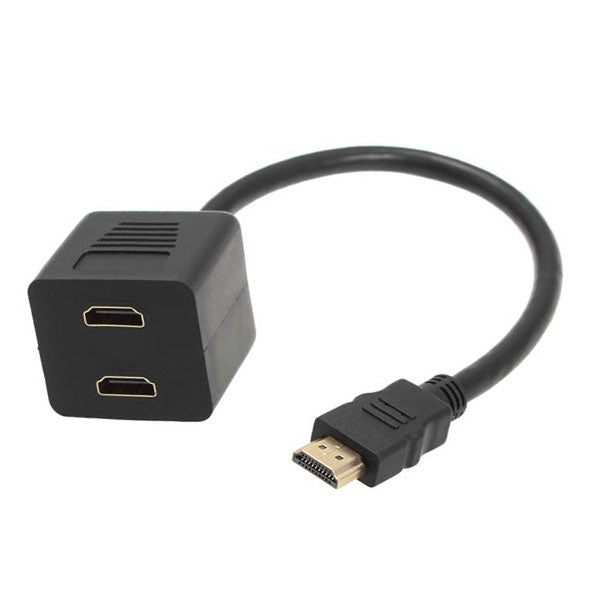 30cm HDMI Splitter Adapter Y-Verteiler Stecker mit 2 Kupplungen (vergoldet), 1 auf 2 (vergoldet)