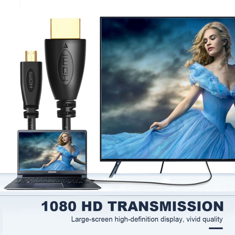 1,5m vergoldetes 3D 1080P Micro HDMI Stecker zu HDMI Stecker Kabel für Mobiltelefon, Kameras, GoPro, vergoldeter Micro HDMI, Länge: 1,5m