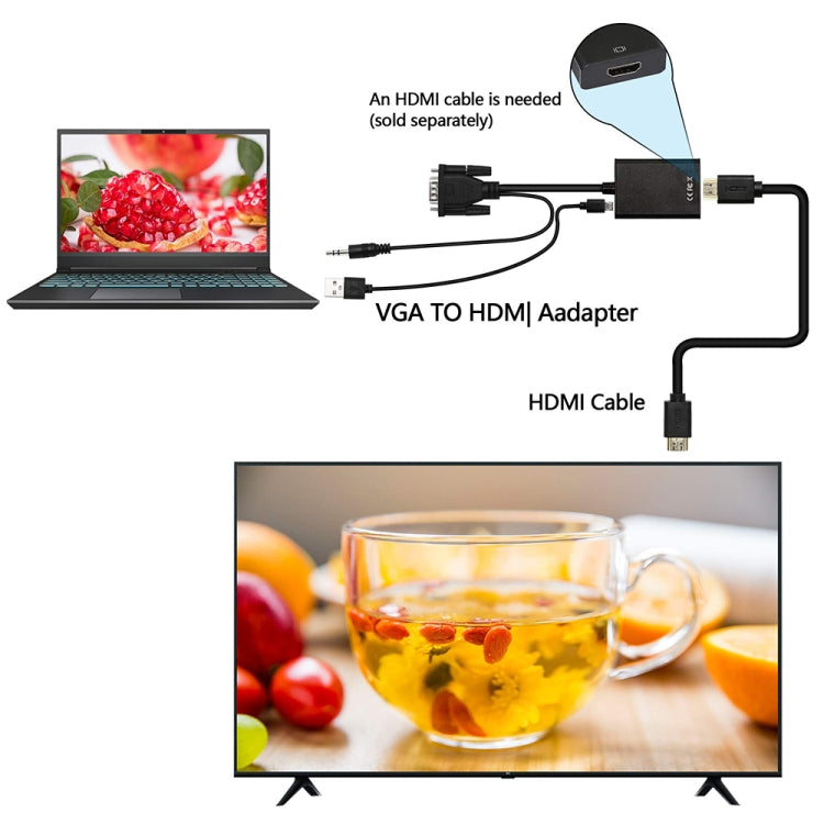 VGA + Audio zu Full HD 1080P HDMI Video Konverter Box Adapter für HDTV, HDMI Buchse zu VGA Stecker + Audio Schwarz