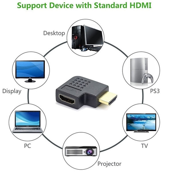 Vergoldeter HDMI 19-poliger Stecker zu HDMI 19-polige Buchse Adapter mit 90 Grad Winkel, HDMI Buchse zu Stecker