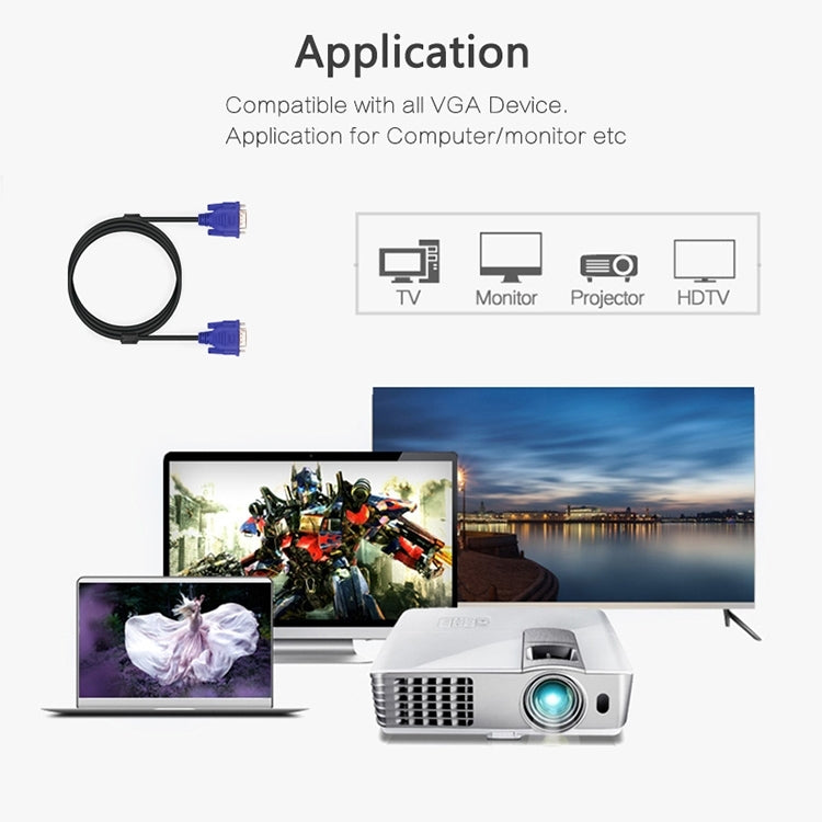 1,5m Gute Qualität VGA 15-pol Stecker zu VGA 15-pol Buchse Kabel für LCD Monitor, Beamer, etc., Länge: 1,5m