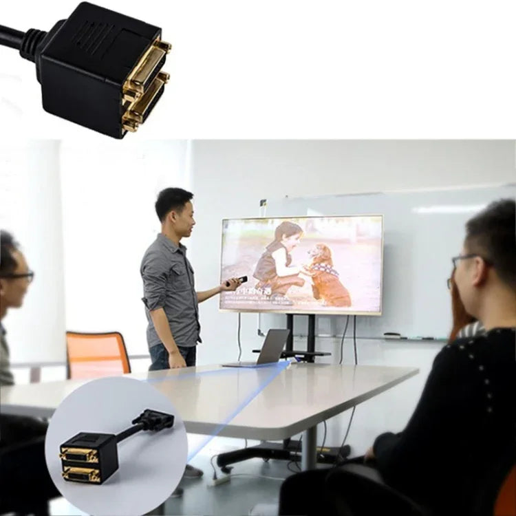 24+1 DVI Stecker auf 2 DVI Buchsen Kabeladapter, Länge: 30cm, 2 DVI 24+1 Pin Buchse