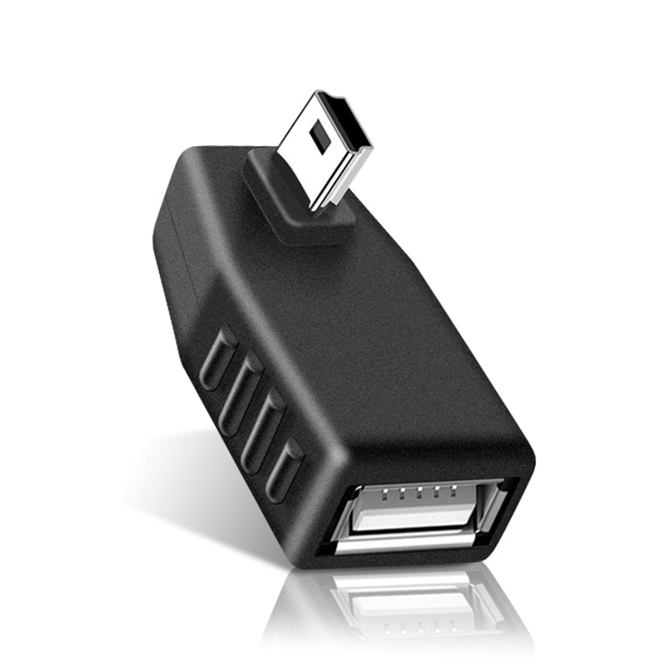 Mini USB Stecker zu USB 2.0 AF Adapter, unterstützt OTG Funktion, 90 Grad linker Winkel, 90 Grad rechter Winkel