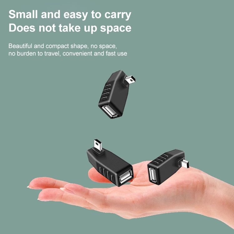 Mini USB Stecker zu USB 2.0 AF Adapter, unterstützt OTG Funktion, 90 Grad linker Winkel, 90 Grad rechter Winkel