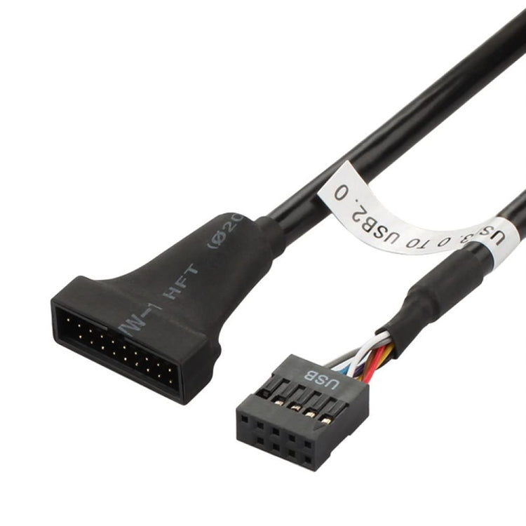 USB 2.0 9-poliges Motherboard Buchse zu USB 3.0 19-poliges Gehäuse Stecker Adapterkabel, Länge: 15cm, 9-polige Buchse zu 19-poligem Stecker