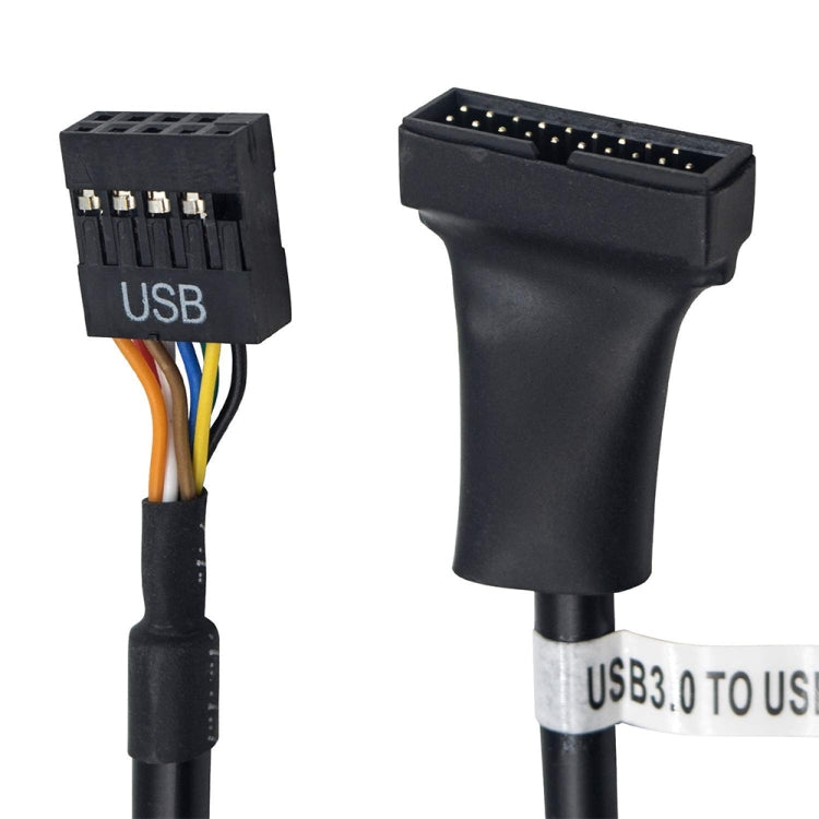 USB 2.0 9-poliges Motherboard Buchse zu USB 3.0 19-poliges Gehäuse Stecker Adapterkabel, Länge: 15cm, 9-polige Buchse zu 19-poligem Stecker