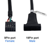 USB 2.0 9-poliges Motherboard Buchse zu USB 3.0 19-poliges Gehäuse Stecker Adapterkabel, Länge: 15cm, 9-polige Buchse zu 19-poligem Stecker